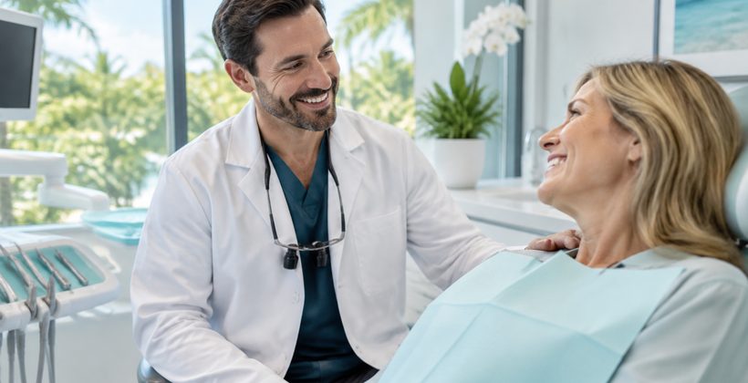 Endodontist reassuring a relaxed patient at Gulf Coast Endodontics